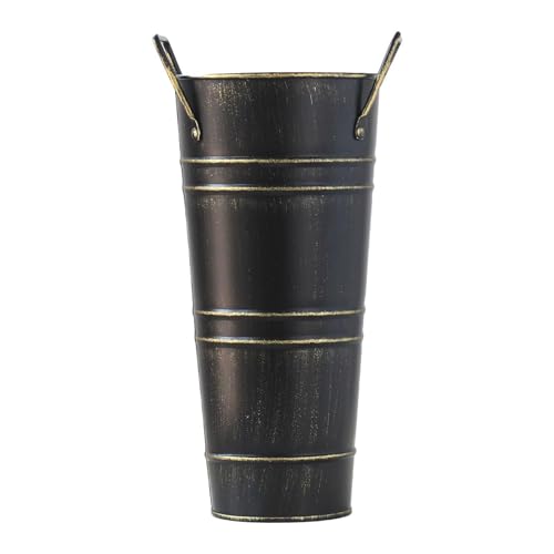 Suixtil Metall Schirmständer mit Griff Vintage Regenschirm Eimer Dekorative Vase Blume Eimer Home Organizer Living Room(Schwarz)