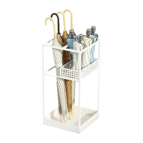 MESCXTY Schirmständer, stilvolles Gestell, Metallhalter im Cutout-Design, quadratisch für Eingangsbereich und Home Office (weiß)