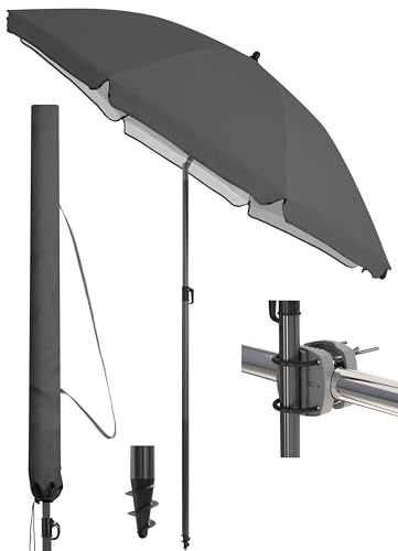 4smile Sonnenschirm Balkon SunnyJoy Ø 200 cm, 3-IN-1 Set - UPF 50+ Balkon Schirm + Sonnenschirmhalter Balkongeländer + Sonnenschirm Schutzhülle - Sonnenschutz Balkon, Gartenschirm, Anthrazit