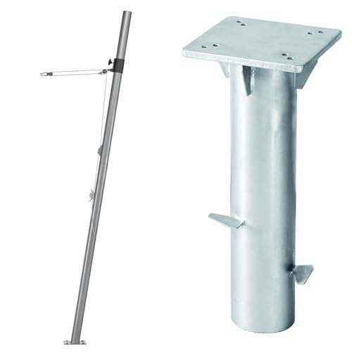 Schneider Mast für Sonnensegel, 251-00, Stahl, 11.8 kg Silber & Universal-Bodenplatte für Ampelschirme, 897-00, zum Einbetonieren, 3.8 kg