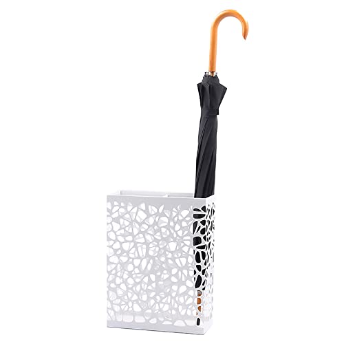 ZRQSMCX Schirmständer aus Metall, durchbrochenes Design, Eisenkunst, Schirmständer, Vintage, rechteckiger Schirmhalter für Flur und Foyer (weiß)