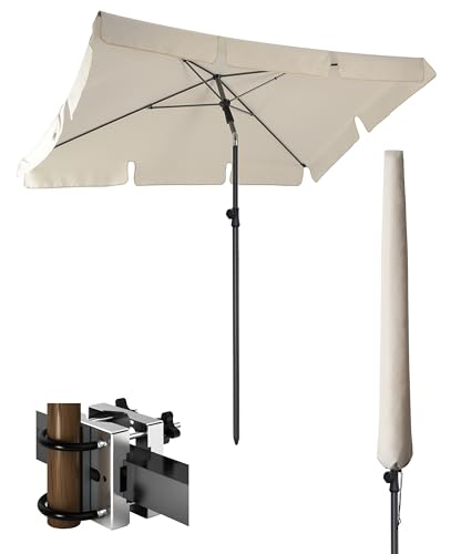 4smile Sonnenschirm Balkon 3-in-1 SET, Beige – balkonschirm mit UV50+-Schutz, 200 x 125 cm, inkl. Sonnenschirmhalter Balkongeländer und Schirmhülle – passend für Terrasse & Balkon