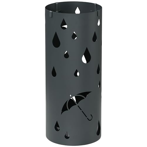 HOMCOM Schirmständer Regenschirmständer mit 4 Haken und abnehmbarer Tropfschale Schirmhalter für Gehstöcke & Regenschirme Stahl Ø17 x 41 cm Dunkelgrau