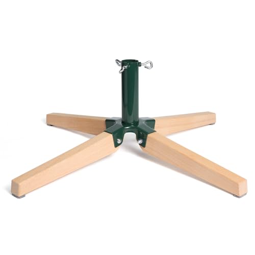 HarcoHome Faltbarer Weihnachtsbaumständer für 2,4 m künstliche Bäume, robuster Metall- und Buchenholzsockel mit tiefen Gewinden, stabile Passform für bis zu 3,2 cm Stangendurchmesser,