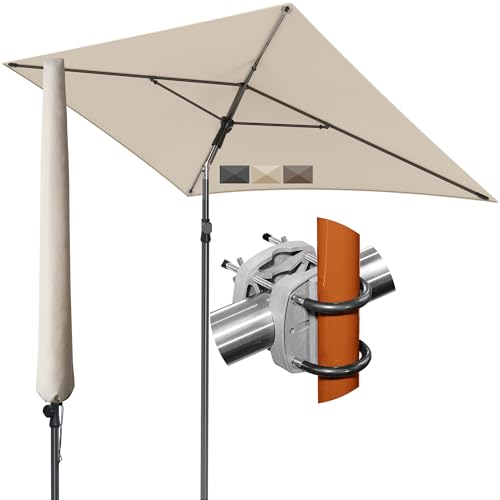 Menz Sonnenschirm Balkon - 3-IN-1 Sonnenschutz Balkon SET in Beige, UPF 50+ Sonnenschirm rechteckig 200 x 125cm + Sonnenschirmhalter Balkongeländer + Sonnenschirmhülle