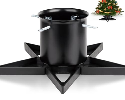 PUDO Christbaumständer Weihnachtsbaumständer Tannenbaumständer mit Wassertank: Baumständer Weihnachten mit Wasserbehälter Christmas Tree Stand für Bäume bis 2m Stamm 3-12cm Star Schwarz