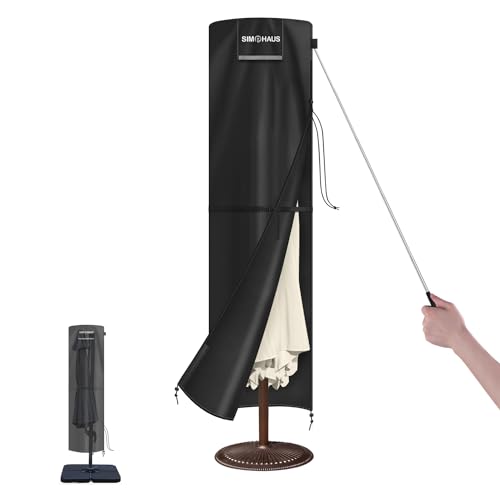 SIMPHAUS Sonnenschirm Schutzhülle für Ø 300 m Sonnenschirm Abdeckung mit Stab,Abdeckhauben für Sonnenschirm Balkon, Gartenschirm, Strandschirm, 420D Oxford Wasserdicht, UV-Beständig 240x60/60cm