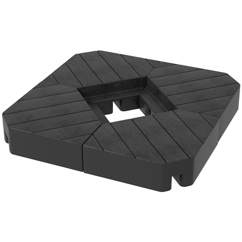 Outsunny Sonnenschirmständer 4-teilig Schirmgewicht Holzoptik, Schirmständer für Ampelschirm, Bodenkreuz befüllbar mit Sand/Wasser bis 20/15 kg Ampelschirmständer Gewichte Sonnenschirmfuß HDPE Schwarz