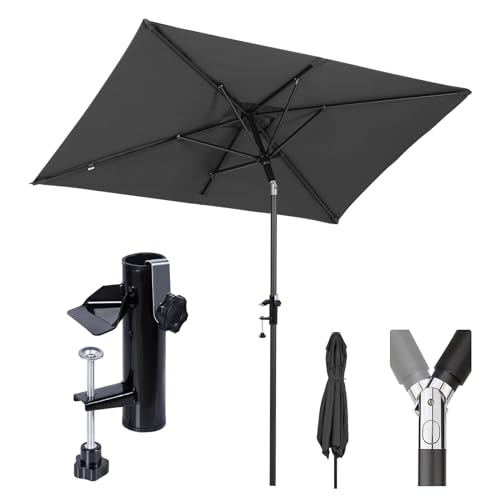 Sekey 200 × 125 cm Sonnenschirm Balkon, Sonnenschirm Rechteckig mit Halterung Sonnenschirmhalter für Balkon, Terrasse und Garten, Windfest Kippbar UPF 50+