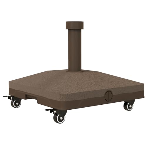 Outsunny Sonnenschirmständer bis 20kg befüllbar Quadratisch Schirmständer mit Rolle Schirmhalter, Schirmgewicht, Ständer für Sonnenschirm 22-38mm Rohrdurchmesser, für Balkon, Terasse, Garten, Braun