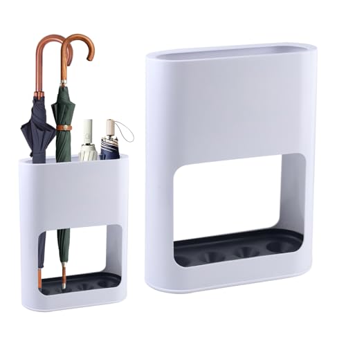 QUTHZZHY Schirmständer, Regenschirmständer 4 Slots, Regenschirmhalter mit Abnehmbarer Abtropfschale, Schirmständer Weiß für Eingangsbereich, Regenschirmständer Schmal für Lange/Kurze Regenschirme Schi