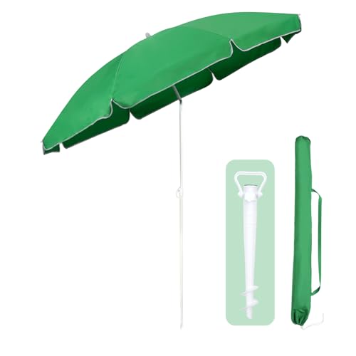 Sekey 160cm GRS-zertifizierter Sonnenschirm mit Sonnenschirmhalter für Garten, Terrasse & Strand | Höhenverstellbar & Neigbar mit UPF50+ | Wasserdichtes Recycling-Polyester | Windstabil mit 8 Streben