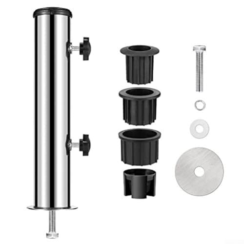 Schirmständer aus Edelstahl, mit Granitsockel, verstellbare Stangenhalterung, drei PVC-Hülsen, für den Außenbereich, Garten, Terrasse