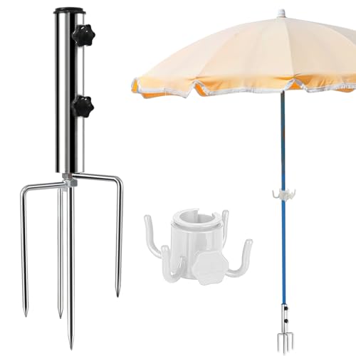 Gcffom Sonnenschirmstände, Rasendorn für Sonnenschirm, Erdspieß Sonnenschirm mit Strandschirm Hängehake, Abnehmbarer Sonnenschirmhalter, Schirmständer Bodendübel für Angeln, Strand, Camp