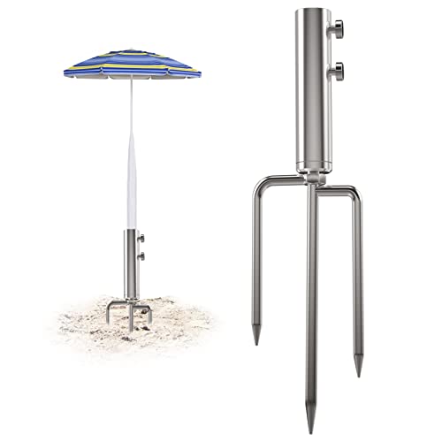 Mikytoper Schirmständer Anker mit 3 Spikes, robuster Metall-Sonnenschirmständ er, Outdoor-Regenschirm, Stahlanker für Strand, Gras, Sand, Silber