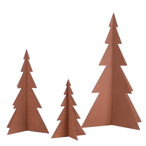 UNUS Tannenbaum-Aufsteller 3er Set in Rostoptik dekorative Metallbäume für Weihnachten und Winter für innen und außen geeignet