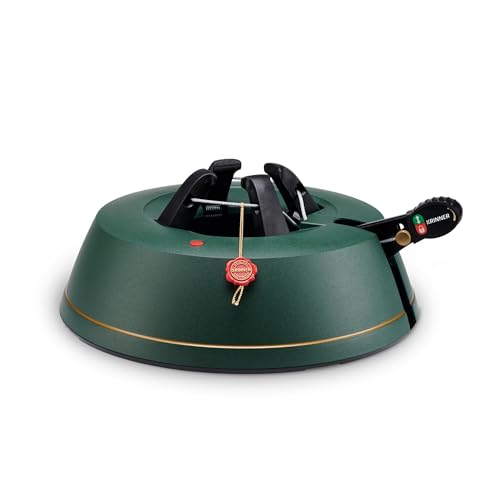 KRINNER Weihnachtsbaum Christbaumständer Comfort S Grün 34cm inkl. Fußpedal  Einseiltechnik für Baumhöhe 2,2m, Wassertank 3l, MADE GERMANY 94115
