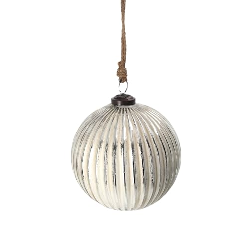 Keyhomestore - Dekorative Weihnachtskugel aus Glas, Farbe Weiß und Silber, Durchmesser 15 cm, ideal als Dekoration und Dekoration für Weihnachtsbaum und Decke.