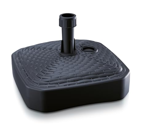 Sonnenschirmständer 39x39 cm befüllbar mit Wasser oder Sand 12 L | Robuster Schirmständer aus wetterfestem Kunststoff | Stabiler Sonnenschirmfuß für Terrasse, Garten und Strand | Rattan Anthrazit