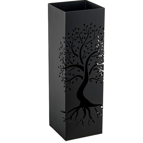 DRW DonRegaloWeb - Regenschirmständer aus Metall mit Haken für kleine Regenschirme, 15,5 x 15,5 x 49 cm, Schwarz