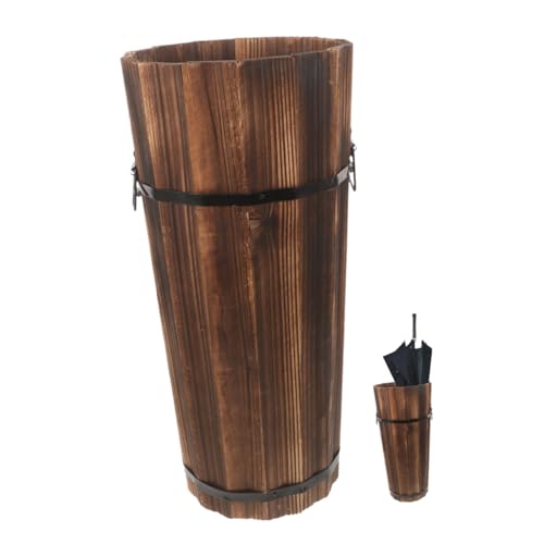 BATHVEVE Hölzerner Regenschirmstand holzregal schirmständer Regenschirm-Aufbewahrungs eimer Regenschirm-Aufbewahrungs ständer Regenschirmhalter für Eingangsholz Schirmhalter aus Holz Brown