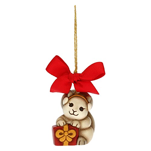 THUN - Weihnachtsschmuck Eichhörnchen mit kleinem Geschenk - Keramik - Weihnachtslinie - Wohnzimmer, Dekoration des Hauses - 4,2 x 3,8 x 5 cm h
