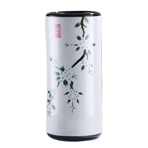 haohang Vintage chinesischer Keramik-Schirmständer, handbemalte Porzellan-Bodenvase mit Blumenmuster für Eingangsbereich, multifunktionale Dekoration für Flur, Büro und Hotel(White)
