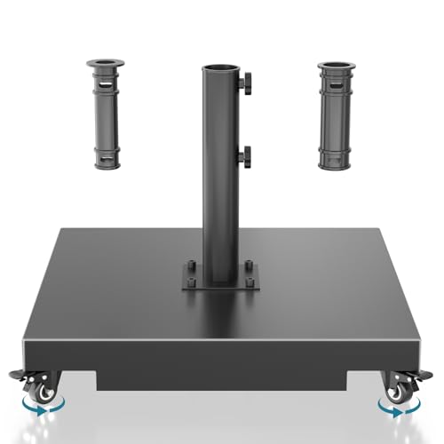 AOSTD Schirmständer aus Metall mit Rollen, mobiler Terrassenschirmständer, robuster Schirmhalter mit überlegener Tragkraft von bis zu 136 kg, quadratischer Marktständer für Outdoor, Deck, Pool, Rasen
