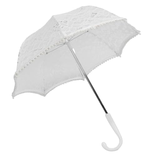 Cryfokt Wunderschöner Regenschirm mit Spitzenstickerei, J-förmiger Hochzeitssonnenschirm für Fotografie-Requisiten, weiß, 1 Stück, Geeignet für Konzerte und Besondere Anlässe (51322B (Kind))