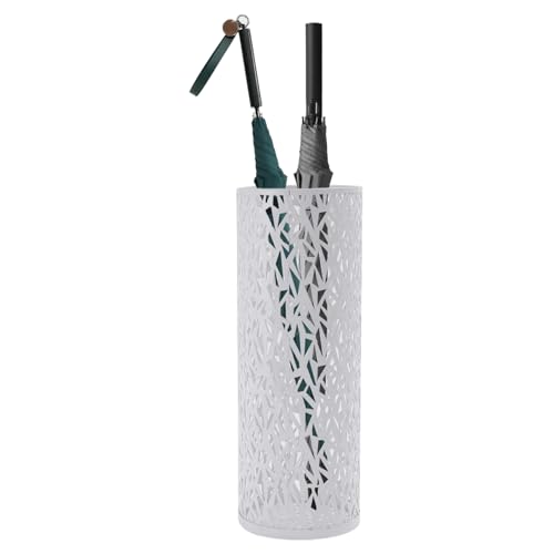 Regenschirmhalter 16, 5 x 5, 9 Zoll ausgehöhlten Regenschirm Ständer robuster Metallregal Freiständige runde Canes Walking Stick Halter für Eingangseingang, Zuhause, Büro weiß White