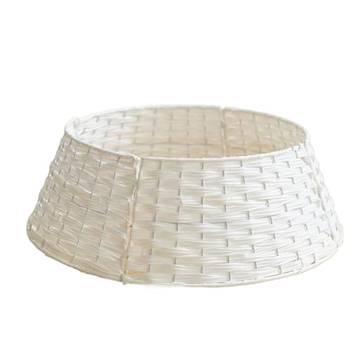 IWENZHKPA Weihnachtsbaum Kragen Weihnachtsbaum-Kragen, Handgewebt, Kunststoff, Rattan, Rustikaler Bauernhaus-Weihnachtsbaum rock, Baumsockel Korb(White,40 * 60 * 17cm)