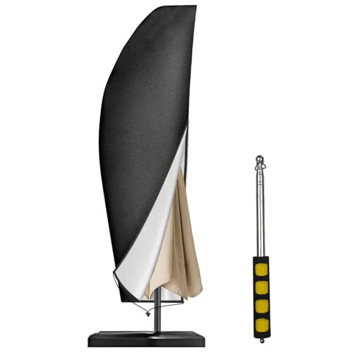 Ceisazira Schwarzer Sonnenschirm Schutzhülle, Ampelschirm Abdeckung, Parasols Protect Cover, Sonnenschirmhülle, Abdeckhauben für Marktschirm Wasserdicht den Außeneinsatz, Gartenschirm Hülle mit Stab.