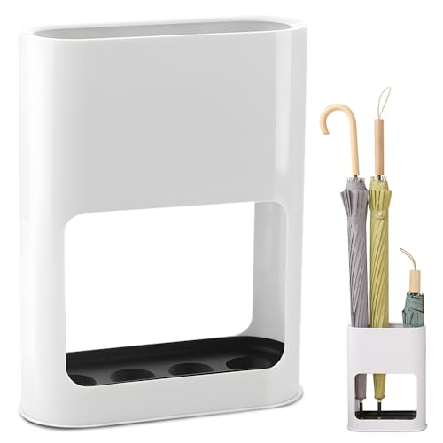 SGZIOO Schirmständer, Regenschirmständer mit Abnehmbarer Abtropfschale, 28 * 21.8 * 9cm, Kunststoff Zuhause Drinnen Schirmhalter mit 4 Slots für Lange/Kurze Regenschirme