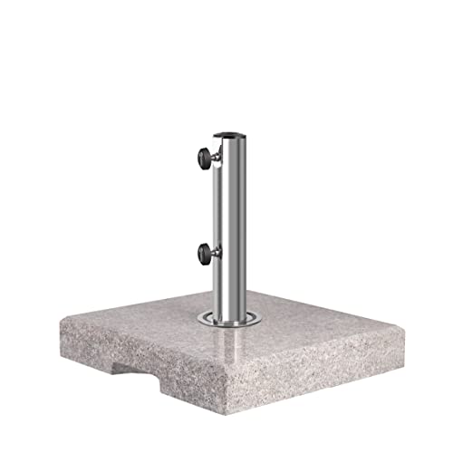 Sekey Granit Sonnenschirmständer Edelstahlrohr, Hochwertiger Sockel, für Schirmstöcke bis 22 38 mm, Balkonschirmständer 25KG Quadratisch Grau