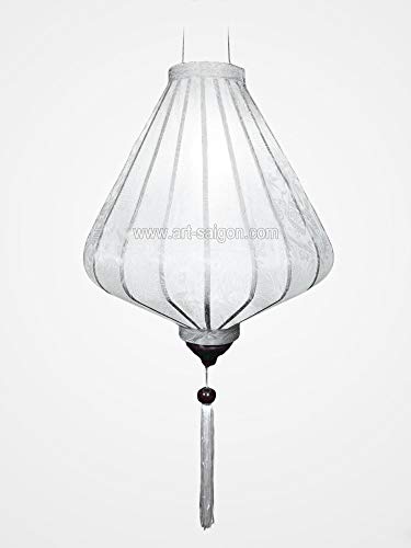 Asiatischer Lampion aus Seide, weiß, AØ30 cm – Laterne aus Stoff, Bambus und Holz – Kunsthandwerk und Dekoration von Vietnams (REF. A20-B)
