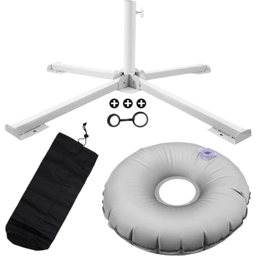 Klappbarer Sonnenschirmständer Aus Metall 85x30 Cm Passend Für Stangen Mit Ø20-35 Mm, Stabile Und Robuste Querstrebe Mit 12 Liter Sand-/Wassergewichtssack Für Balkon Terrasse Camping Angeln Reisen