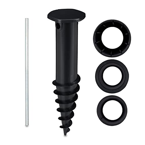 Relaxdays Bodenhülse Sonnenschirm, Bodendübel zum Eindrehen, Adapter, 32-50 mm, Kunststoff, Sonnenschirm Bohrer, schwarz