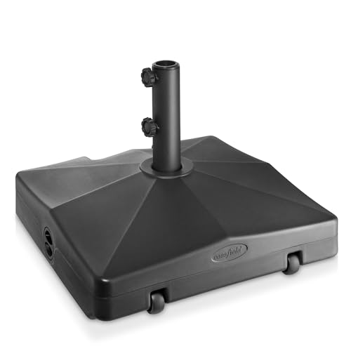 Casafield Befüllbarer mobiler Schirmständer, robuster Sonnenschirmständer mit 2 Rädern und Griff für Outdoor, Terrasse, Rasen, Deck, Pool, 29 kg Kapazität, Schwarz