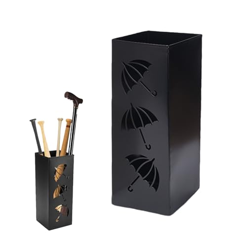 HIKENRI Schirmständer,Metall Regenschirmständer Am Eingang,Quadratischer Freistehender Schirmständer Regenschirm,Regenschirm Ständer Für Regenschirme,Spazierstöc ke,Packpapier,Trekkingst cke (Schwarz)