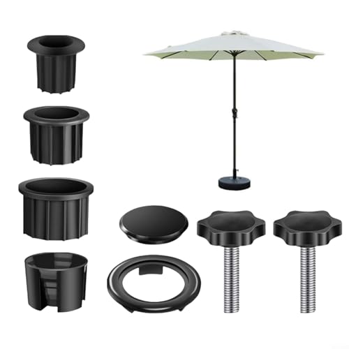 Alanmoship Schirmsockel-Halterung, Zubehör, Kunststoff-Rohrhülse, Befestigungsschrauben-Set mit Reduzierringen, M8-Gewinde, Schirmlochabdeckung für Garten, Terrasse, Sonnenschirmständer, Stange
