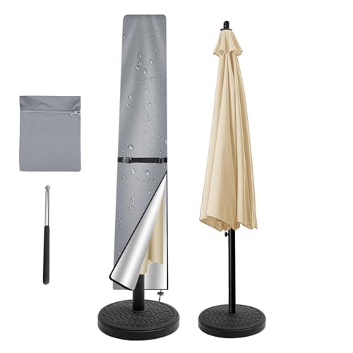 NAKIHOUSE Sonnenschirm Abdeckung Schutzhülle, Wasserdichte,Wetterfeste, UV-Anti, Winddicht Schirm Abdeckung für Outdoor Schirme und Marktschirme, (190x30/50cm,Silbergrau)