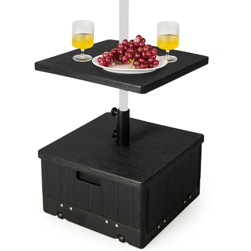 COSTWAY 3-in-1 Sonnenschirmständer/Beis telltisch/Pflanzgefäß mit Tischablage, Rollen, Griff und beschwerter Tasche, Schirmständer 45 Liter / 67 kg befüllbar mit Wasser oder Sand, für Garten, Terrasse