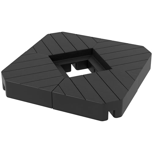 Outsunny Sonnenschirmständer 4-teilig Schirmgewicht Holzoptik, Schirmständer für Ampelschirm, Bodenkreuz befüllbar mit Sand/Wasser bis 20/15 kg Ampelschirmständer Gewichte Sonnenschirmfuß HDPE Schwarz
