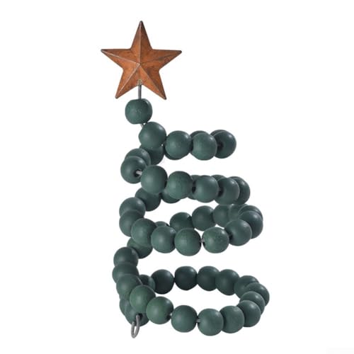 wenyouya Weihnachtsbaum-Dekoration aus Holz mit Perlen, 19 cm, elegante Dekoration für Urlaub, Zuhause, Handwerk, Grün, Weiß, Natur (grün)