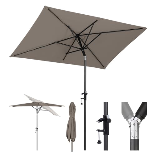 Sekey 200 × 125 cm Sonnenschirm Balkon, Sonnenschirm Rechteckig mit Halterung Sonnenschirmhalter für Balkon, Terrasse und Garten, Windfest Kippbar UPF 50+