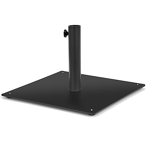 GOPLUS Quadratischer Gartenschirmständer, wetterfester Sonnenschirmständer für 4 & 5 cm Schirmstangen, Terrassenschirmhalter mit verstellbare Pads, für Garten Terrasse Balkon (Schwarz, mit Füßen)
