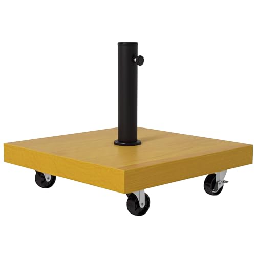 Outsunny 25 kg Metall- und Betonschirmständer, Gartenschirmständer mit Rollen mit Bremse, Schirmständer 34/38/48mm, Holzoptik, gelb