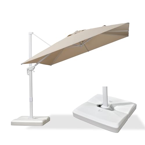 PURPLE LEAF Sonnenschirm 270 x 270 cm Ampelschirm mit Schirmständer Aluminium Gartenschirm 360-Grad Drehbar, für Terrasse, Balkon Sonnenschutz, Wasserabweisend, Beige