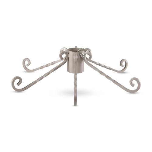 Metall Weihnachtsbaumständer im antiken Deisgn 60 cm | Christbaumständer mit 8,4 cm Bohrung | Tannenbaum Ständer für Bäume bis 250 cm | Weihnachtsbaum Ständer für künstliche und echte Bäume (Silber)