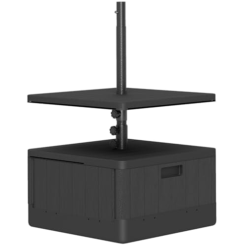 Outsunny 3 in 1 Sonnenschirmständer 80 kg befüllbar, Bepflanzbar Schirmständer mit Rollen, Tischplatte Quadratisch Schirmhalter Schirmgewicht Ständer für Sonnenschirm Ø38/48 mm, für Balkon Schwarz